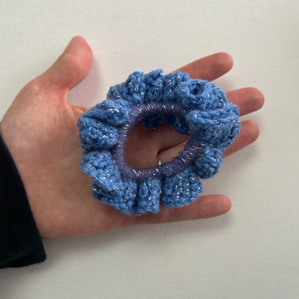 Elegant Blue Crochet Scrunchie